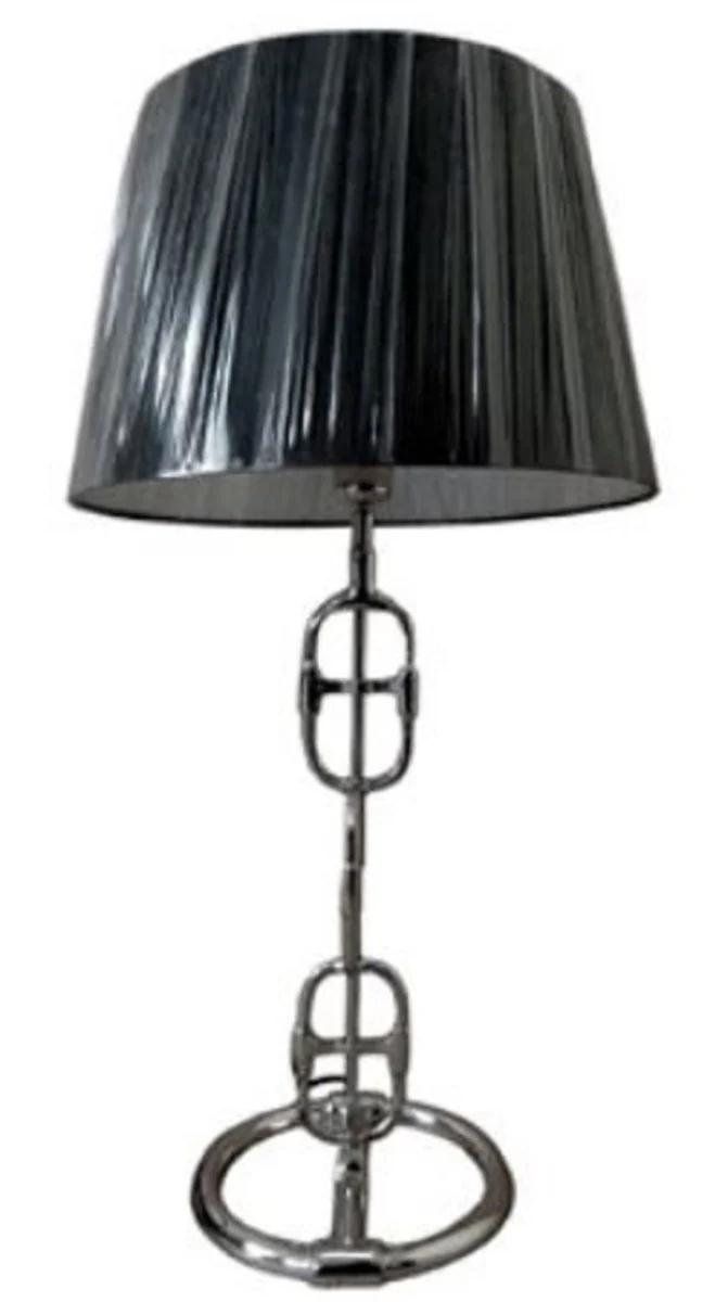 Casa Padrino Designer Tischleuchte Silber / Schwarz Ø 25 x H. 58 cm - Luxus Lampe mit rundem Lampenschirm