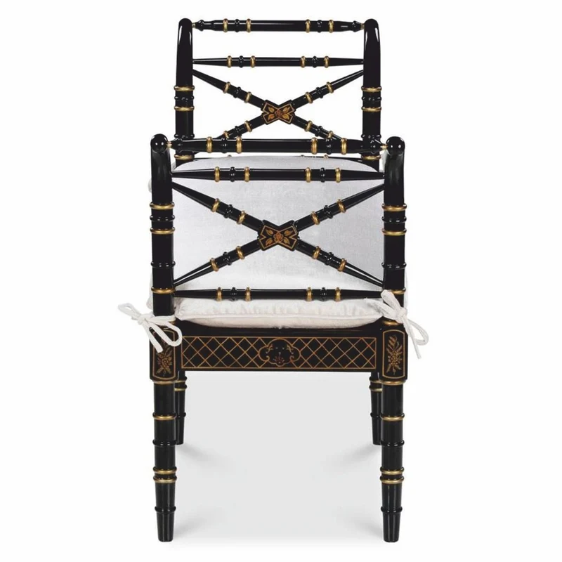 Casa Padrino Luxus Barock Sitzbank im chinesischen Stil Schwarz / Gold / Weiß 135 cm - Barock Möbel