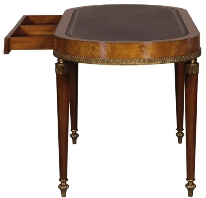 Casa Padrino Luxus Jugendstil Schreibtisch mit 2 Schubladen Hellbraun / Braun 160 x 68 x H. 77 cm - Luxus Büromöbel