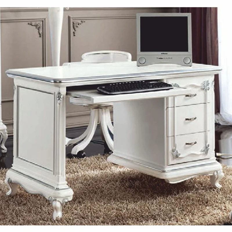 Casa Padrino Luxus Barock Schreibtisch Weiß / Silber 126 cm - Barock Büro Möbel - Made in Italy