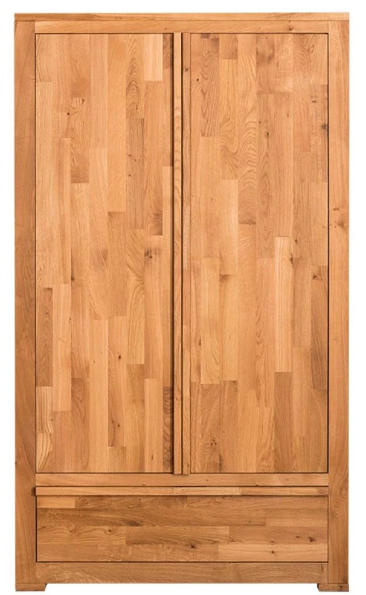 Casa Padrino Landhausstil Kleiderschrank Naturfarben 110 x 55 x H. 190 cm - Eichenholz Schlafzimmerschrank mit 2 Türen und Schublade
