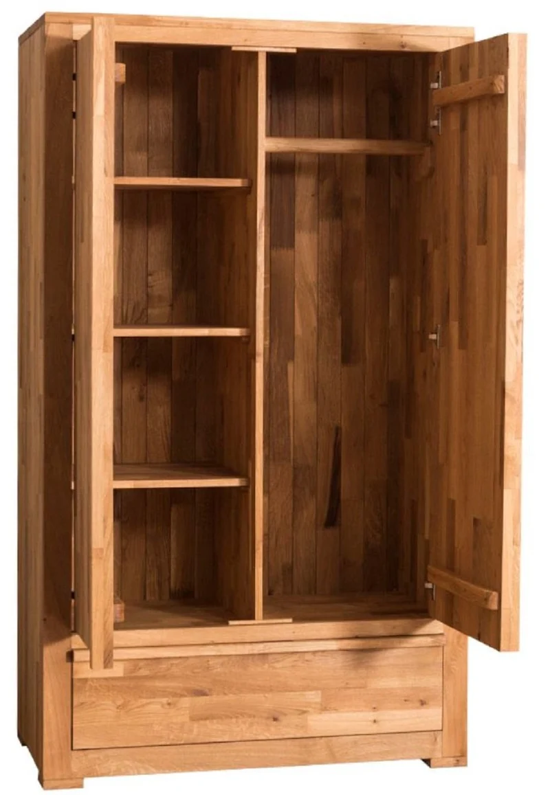Casa Padrino Landhausstil Kleiderschrank Naturfarben 110 x 55 x H. 190 cm - Eichenholz Schlafzimmerschrank mit 2 Türen und Schublade