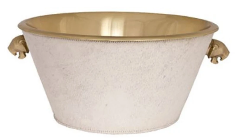Casa Padrino Luxus Weinkühler Messingfarben / Weiß Ø 46 x H. 22 cm - Gastronomie Accessoires