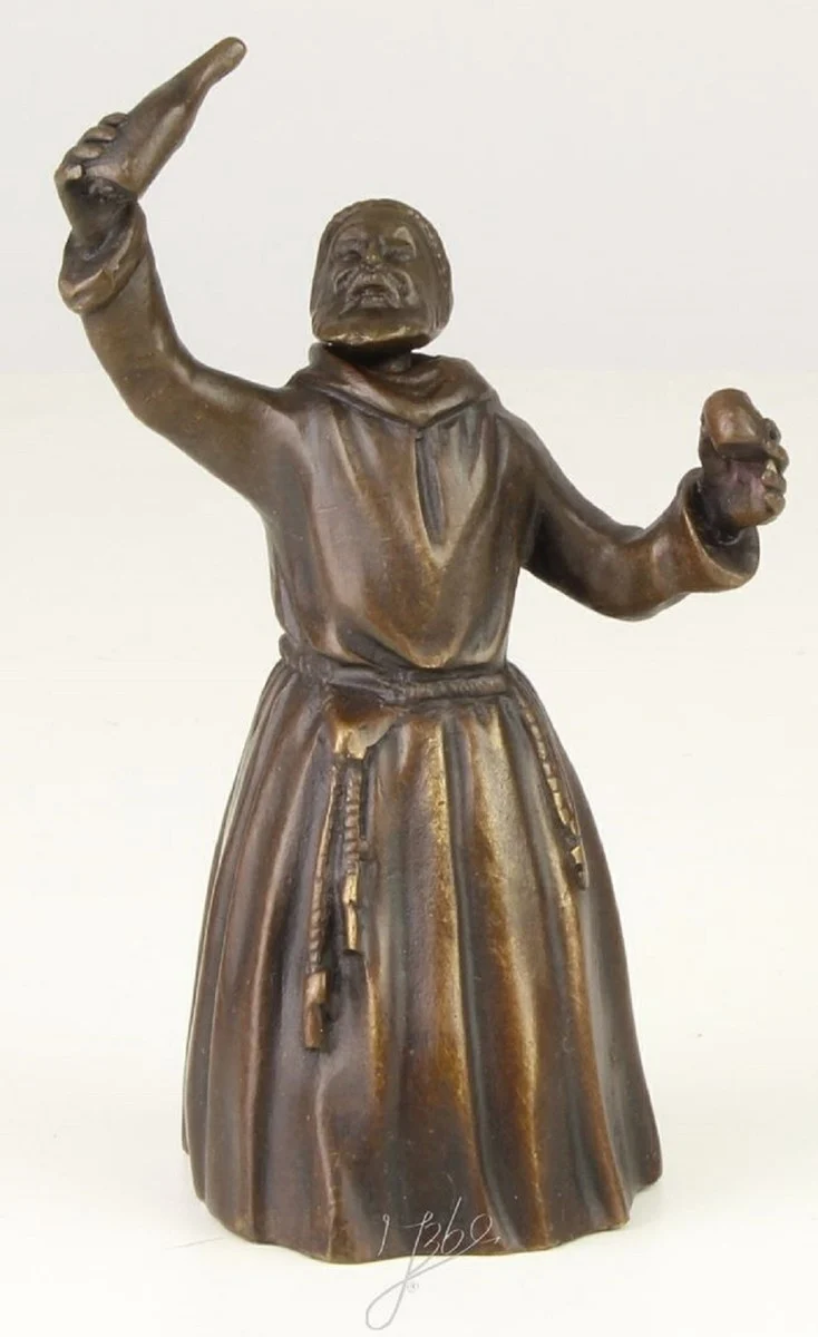 Casa Padrino Jugendstil Tischglocke Mönch Bronze / Gold 6,9 x 5,1 x H. 11,6 cm - Tischklingel Service Glocke aus Bronze - Hotel & Gastronomie Accessoires