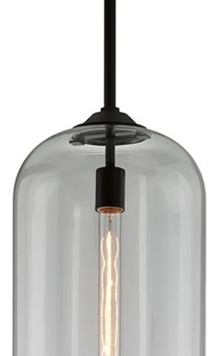 Casa Padrino Luxus Hängeleuchte Schwarz Ø 25,4 x H. 52,7 cm - Pendelleuchte mit rundem Glas Lampenschirm