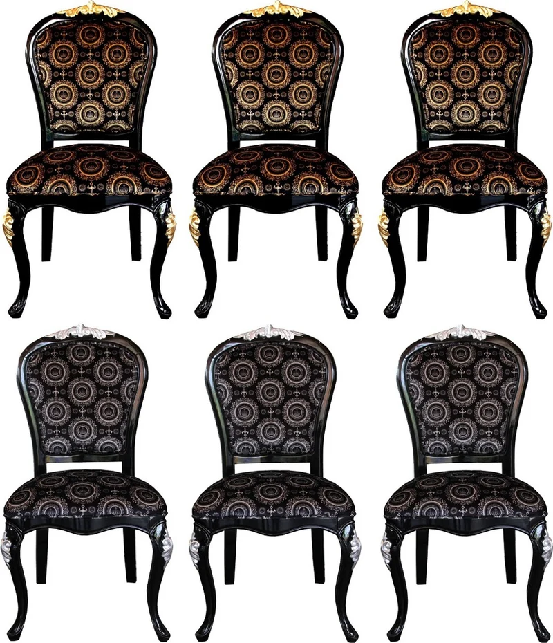 Pompöös by Casa Padrino Luxus Barock Esszimmer Stühle mit Krone Schwarz / Gold & Schwarz / Silber ( 6 Stühle) Harald Glööckler Möbel