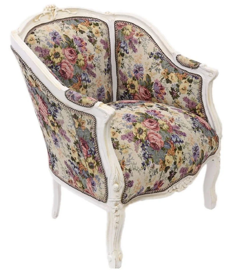 Casa Padrino Barock Salon Lounge Sessel mit Blumenmuster Mehrfarbig / Antik Weiß 70 x H. 100 cm - Barockmöbel