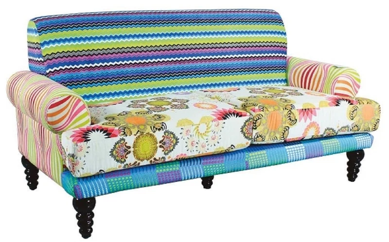 Casa Padrino Designer Wohnzimmer Sofa Mehrfarbig / Schwarz 185 x 87 x H. 90 cm - Luxus Möbel