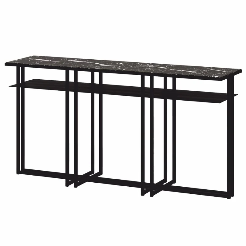 Casa Padrino Luxus Metall Konsole mit Marmorplatte Schwarz 160 cm - Luxus Möbel