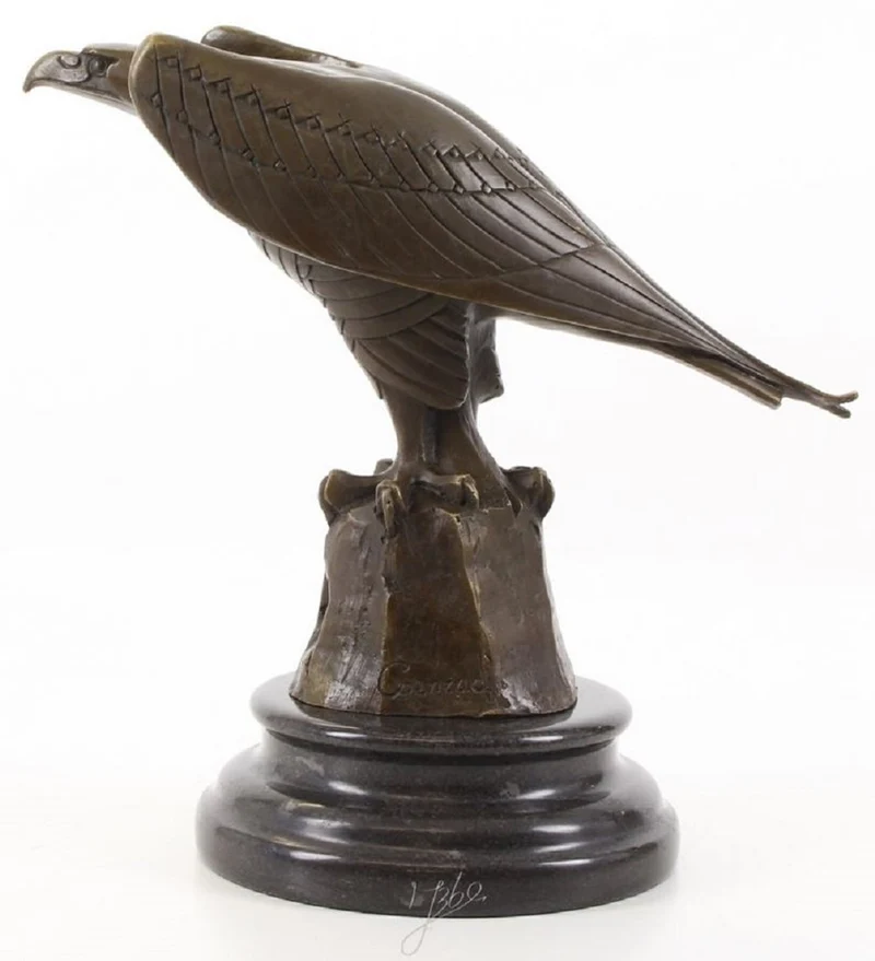 Casa Padrino Designer Adler Skulptur Bronze / Schwarz 21,1 x 12,1 x H. 20,6 cm - Luxus Bronzefigur Art Deco