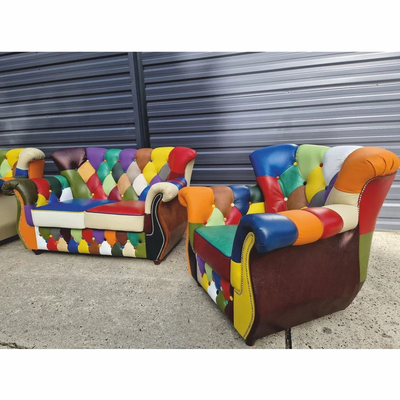 Casa Padrino Luxus Chesterfield Leder Sessel Bunt / Dunkelbraun - Patchwork Chesterfield Möbel