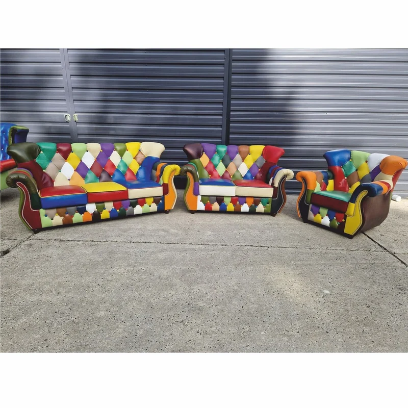 Casa Padrino Luxus Chesterfield Leder Sessel Bunt / Dunkelbraun - Patchwork Chesterfield Möbel