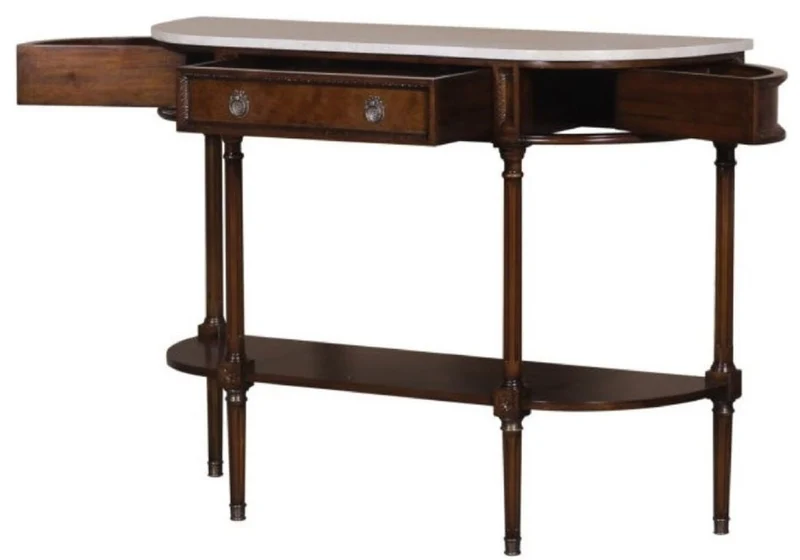 Casa Padrino Luxus Jugendstil Mahagoni Konsole mit Marmorplatte Dunkelbraun / Weiß 114 x 40 x H. 88 cm - Luxus Qualität