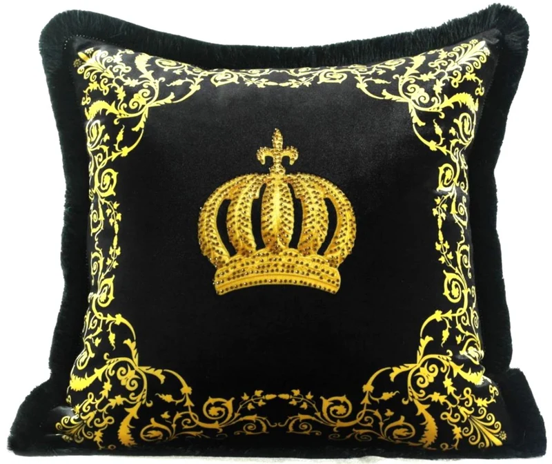 Harald Glööckler Luxus Deko Kissen Pompöös by Casa Padrino Krone Schwarz / Gold - Feinster Samtstoff - Glööckler Kissen mit Strass Steinen