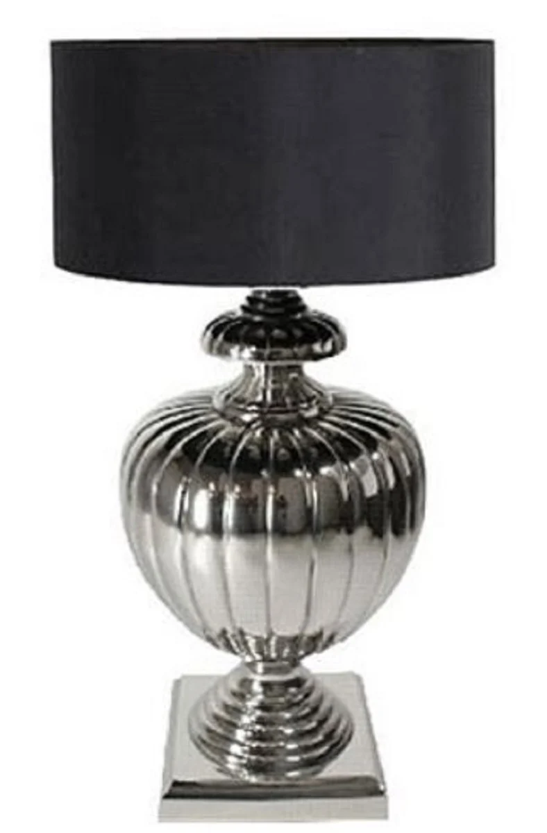 Casa Padrino Luxus Tischleuchte Silber / Schwarz Ø 40 x H. 80 cm - Messing Tischlampe mit Lampenschirm