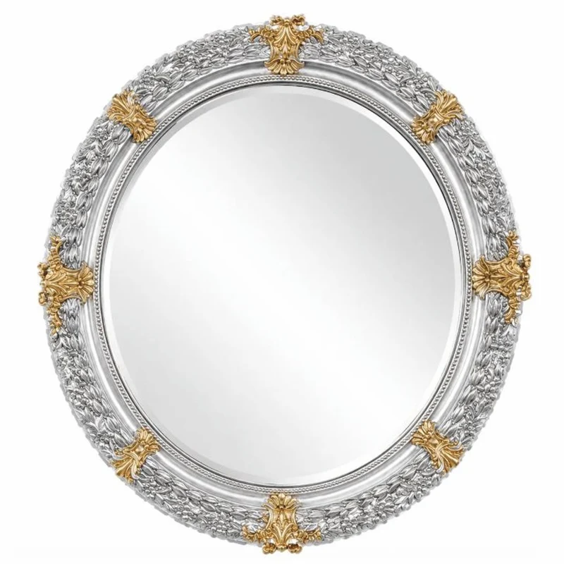 Casa Padrino Luxus Barock Spiegel Silber / Gold Ø 103 cm - Prunkvoller handgeschnitzter Wandspiegel im Barockstil - Luxus Qualität - Made in Italy