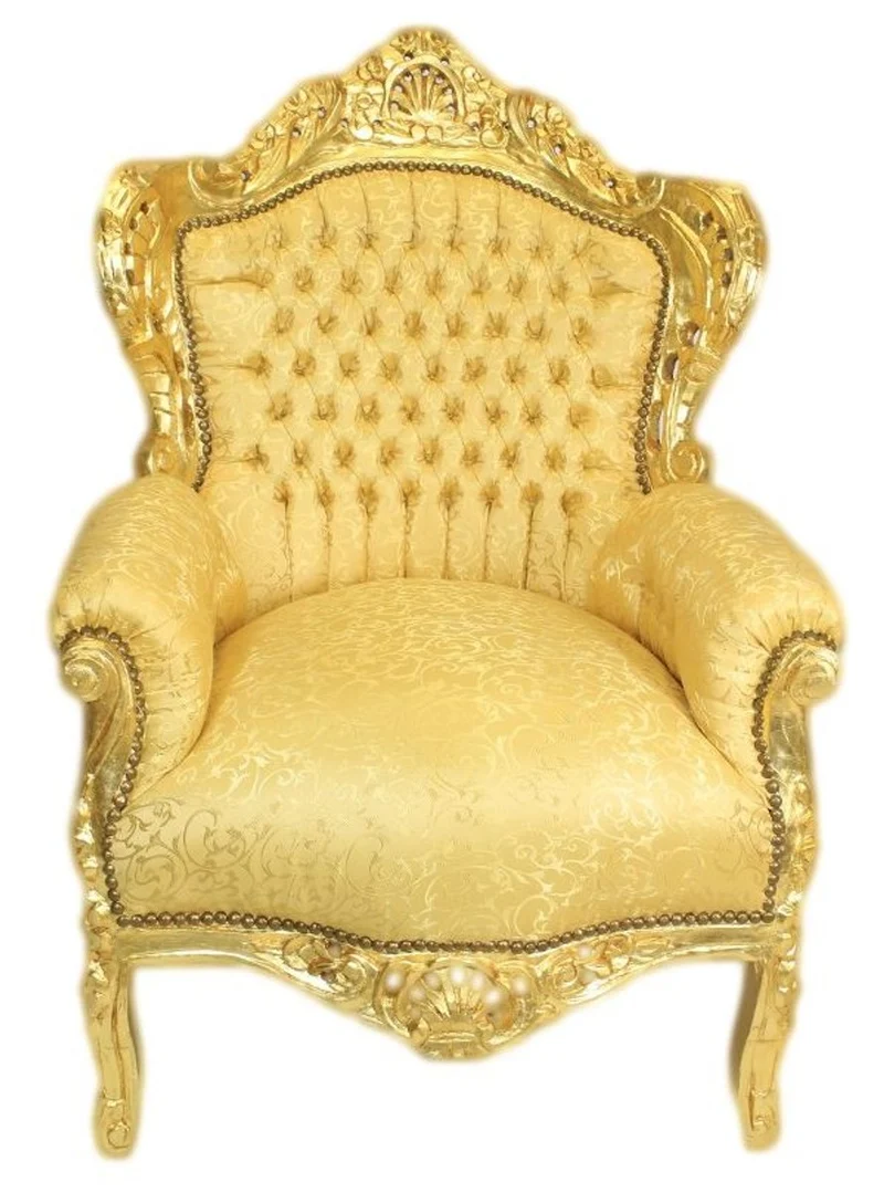 Casa Padrino Barock Wohnzimmer Set Gold Muster / Gold - 3er Sofa + 2 Sessel