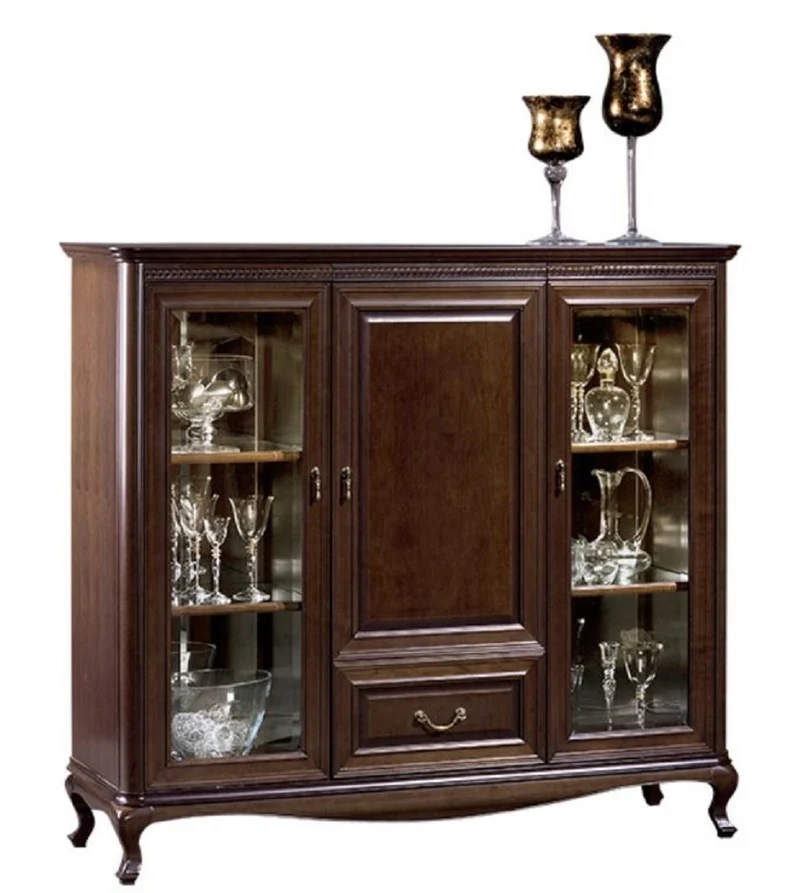 Casa Padrino Luxus Jugendstil Wohnzimmerschrank mit 3 Türen und Schublade Dunkelbraun 148,3 x 45,6 x H. 133,2 cm - Luxus Qualität