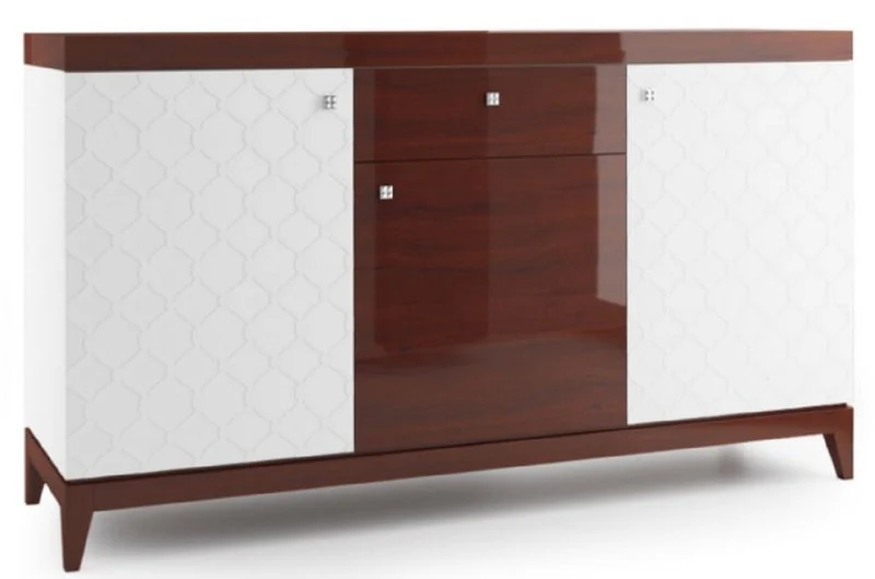 Casa Padrino Luxus Kommode mit 3 Türen und Schublade Weiß / Hochglanz Braun 171,4 x 45 x H. 96,6 cm - Luxus Möbel