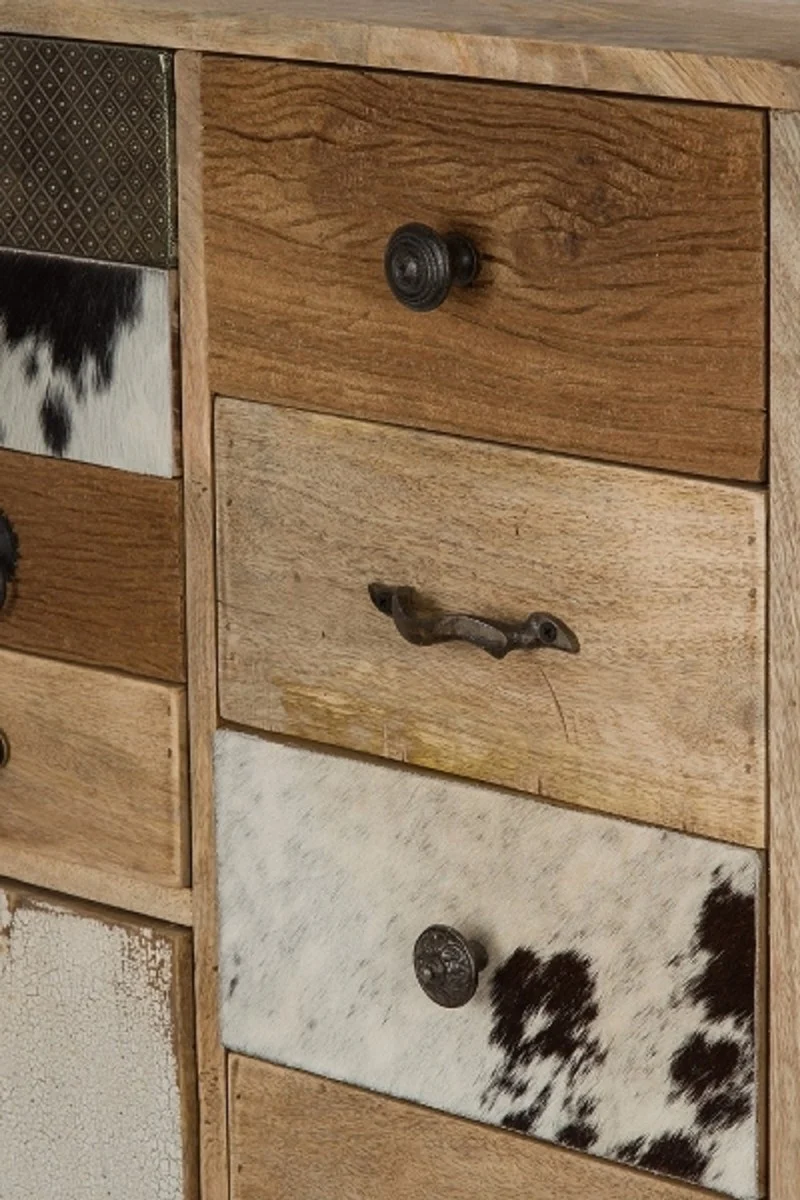 Casa Padrino Landhausstil Kommode Naturfarben / Mehrfarbig 55 x 30 x H. 110 cm - Landhausstil Schrank mit Tür und 11 Schubladen