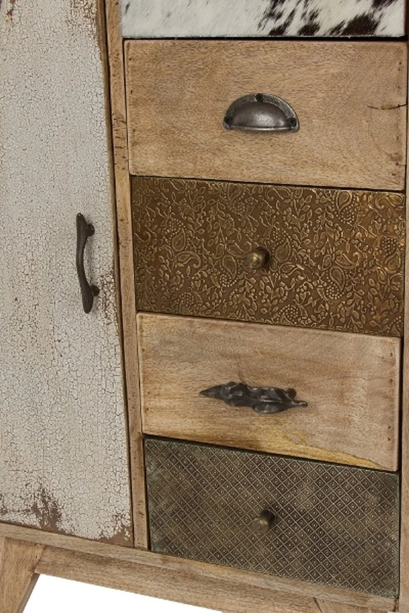 Casa Padrino Landhausstil Kommode Naturfarben / Mehrfarbig 55 x 30 x H. 110 cm - Landhausstil Schrank mit Tür und 11 Schubladen
