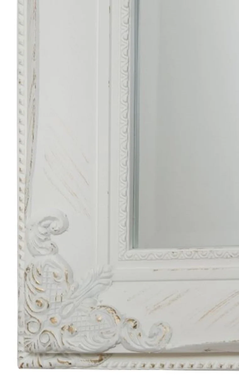 Casa Padrino Barock Wandspiegel Weiß / Gold 72 x H. 162 cm - Handgefertigter Barock Spiegel mit Holzrahmen und wunderschönen Verzierungen