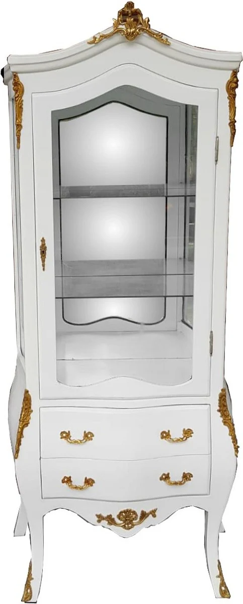 Casa Padrino Barock Vitrine Weiß / Gold mit Spiegelglas - Vitrinenschrank - Wohnzimmerschrank Glasvitrine