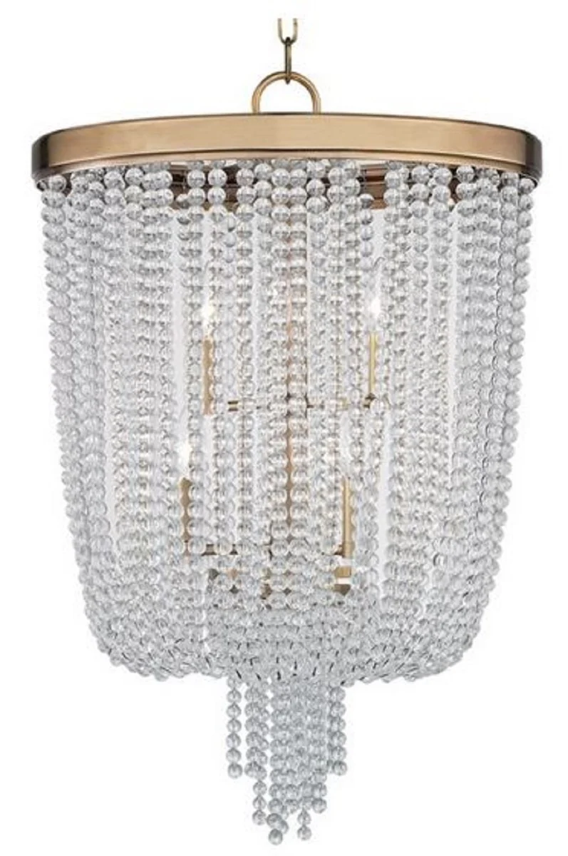 Casa Padrino Luxus Hängeleuchte Antik Messingfarben Ø 46,4 x H. 70,5 cm - Runde Pendelleuchte mit Kristallglas
