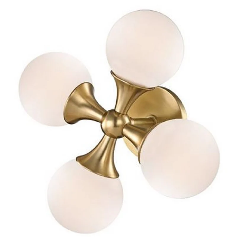 Casa Padrino Luxus LED Wandleuchte Antik Messingfarben / Weiß 35,6 x 17,2 x H. 35,6 cm - Wandlampe mit kugelförmigen Glas Lampenschirmen