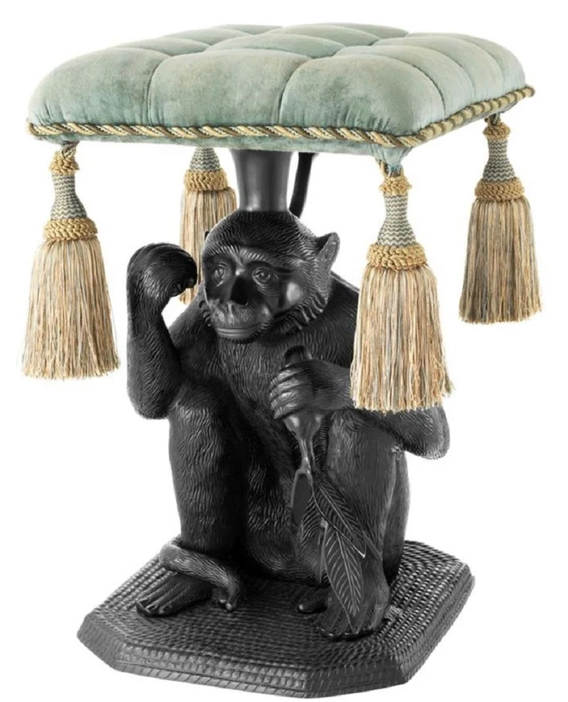Casa Padrino Designer Hocker Affe Schwarz / Türkis 38 x 43 x H. 58 cm - Luxus Möbel