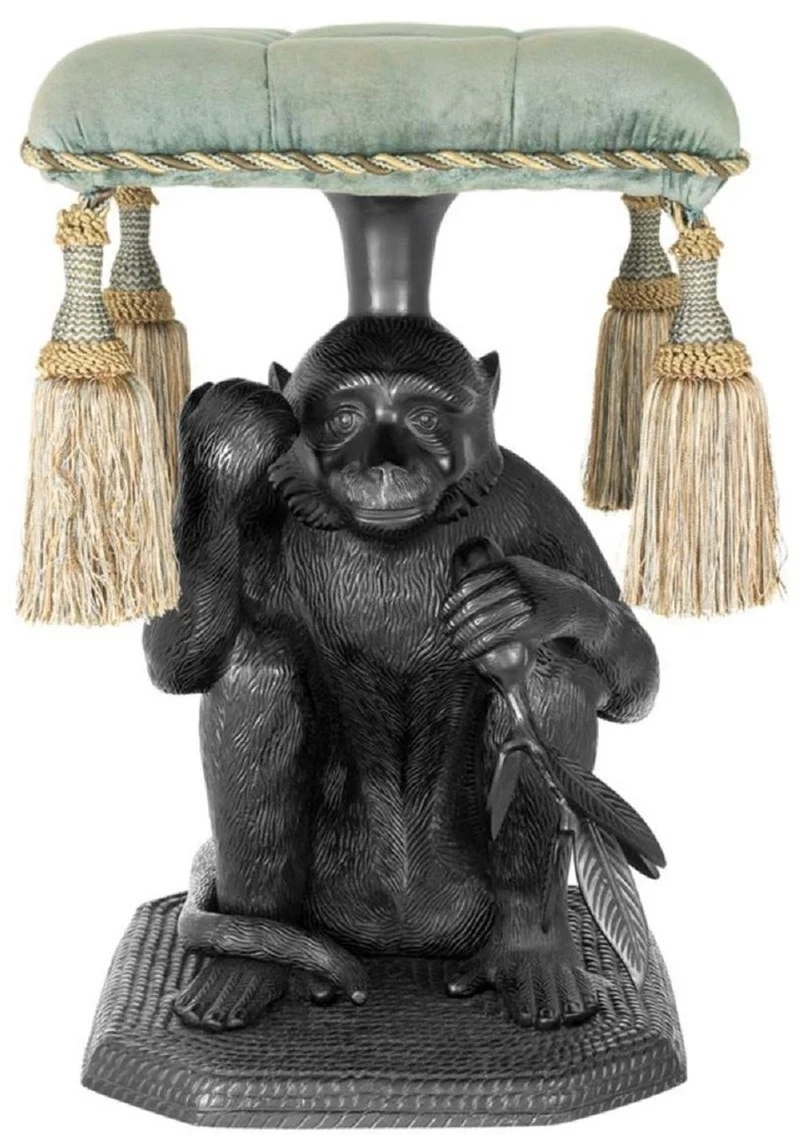 Casa Padrino Designer Hocker Affe Schwarz / Türkis 38 x 43 x H. 58 cm - Luxus Möbel