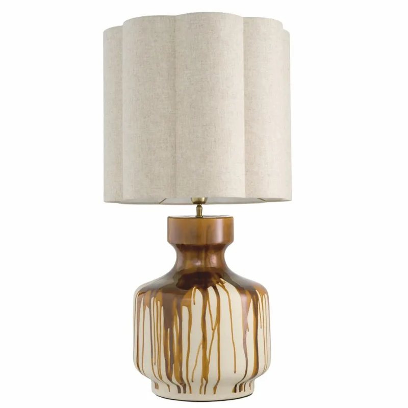 Casa Padrino Luxus Keramik Tischleuchte Braun / Weiß / Vintage Messing / Beige H. 86 cm