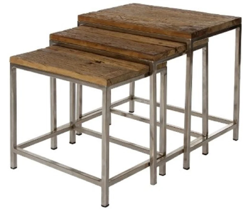 Casa Padrino Luxus Beistelltisch Set Braun / Silber 45 x 30 x H. 45 cm - Beistelltische mit Metall Untergestell