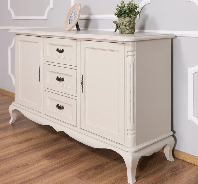 Casa Padrino Landhausstil Sideboard mit 2 Türen und 3 Schubladen Antik Hellgrau 158 x 48 x H. 89 cm - Landhausstil Möbel