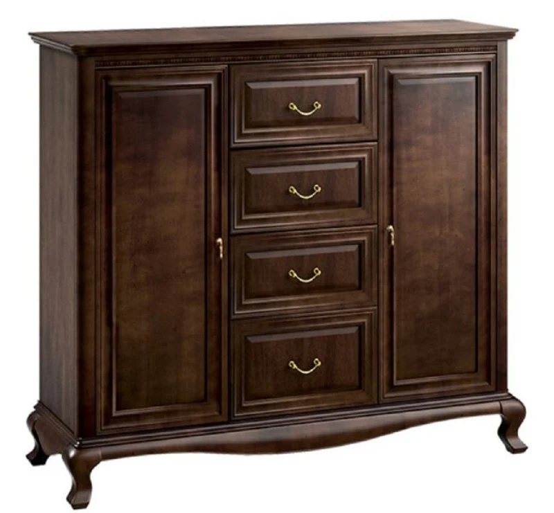 Casa Padrino Luxus Jugendstil Wohnzimmerschrank Dunkelbraun 148,3 x 45,6 x H. 133,2 cm - Massivholz Schrank mit 2 Türen und 4 Schubladen