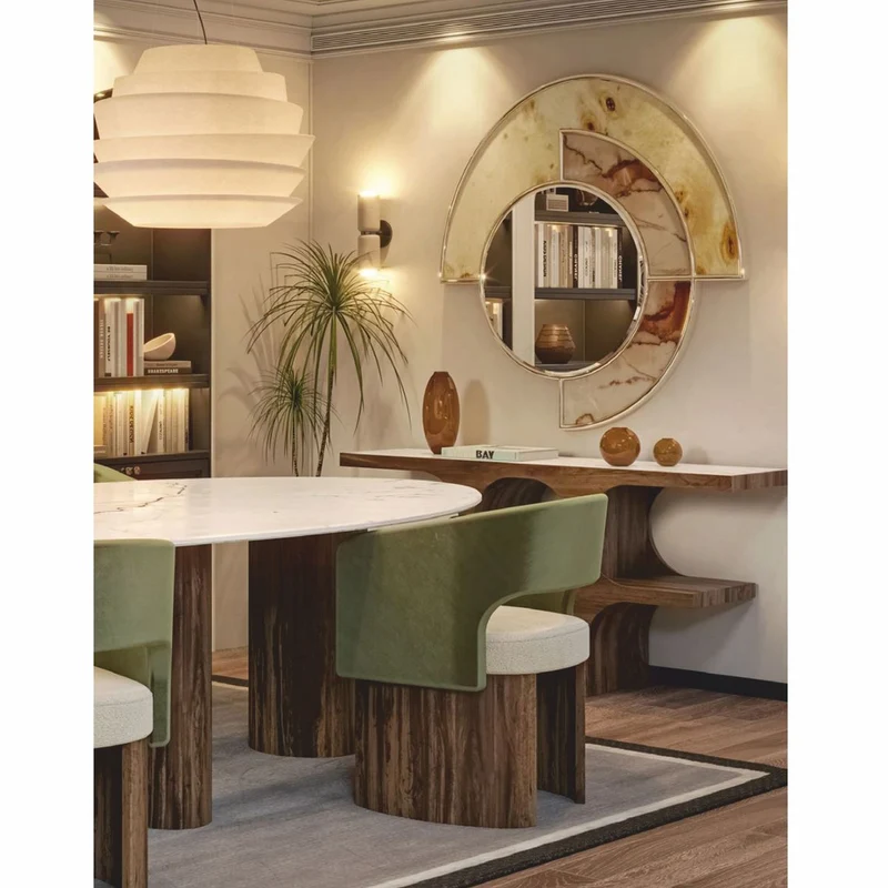 Casa Padrino Luxus Esszimmer Stuhl mit Armlehnen Grün / Weiß / Braun - Premium Qualität