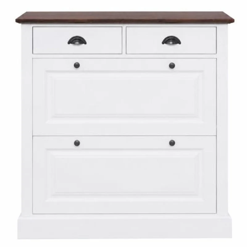 Casa Padrino Landhausstil Massivholz Schuhschrank Weiß / Dunkelbraun H. 105 cm - Massivholz Möbel - Landhausstil Garderobenmöbel