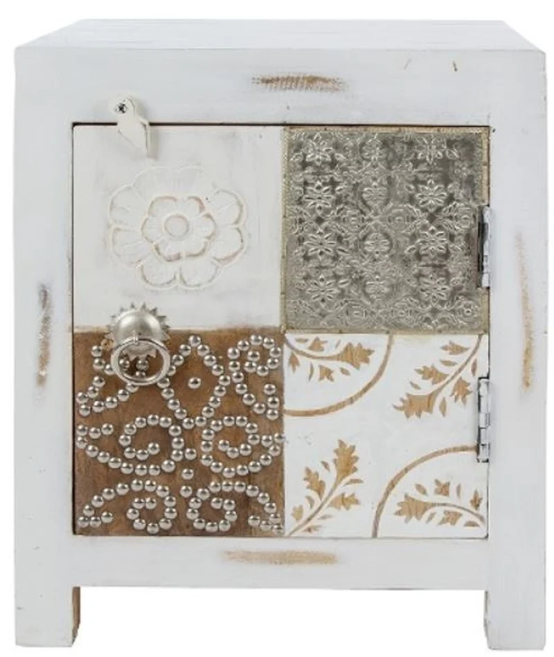 Casa Padrino Landhausstil Shabby Chic Kommode mit Tür Antik Weiß / Mehrfarbig 40 x 32 x H. 50 cm - Landhausstil Möbel