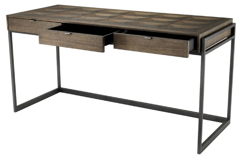 Casa Padrino Luxus Schreibtisch mit 3 Schubladen Braun / Bronze 150 x 60 x H. 75,5 cm - Büromöbel