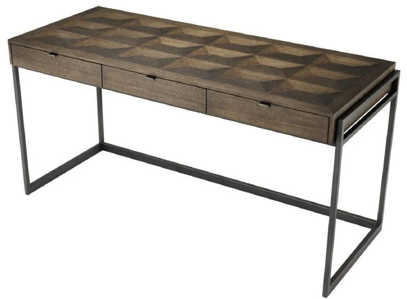 Casa Padrino Luxus Schreibtisch mit 3 Schubladen Braun / Bronze 150 x 60 x H. 75,5 cm - Büromöbel