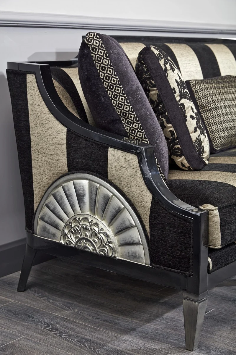 Casa Padrino Luxus Barock Wohnzimmer Set Schwarz / Gold / Silber - 1 Sofa & 2 Sessel & 1 Couchtisch & 1 Beistelltisch - Barockmöbel