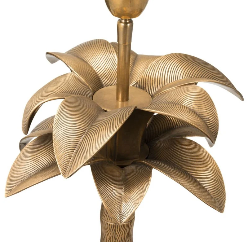 Casa Padrino Luxus Tischleuchte Vintage Messingfarben / Grün Ø 45 x H. 76 cm - Wohnzimmerlampe im Palmen Design
