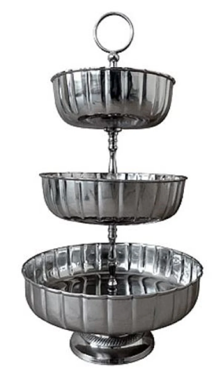 Casa Padrino Luxus Etagere 3-Stufig mit Tragegriff Silber Ø 28 x H. 52 cm - Hotel & Restaurant Accessoires