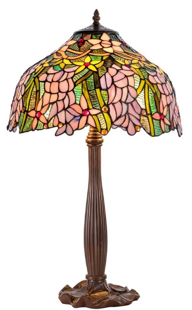 Casa Padrino Luxus Tiffany Tischleuchte Braun / Mehrfarbig Ø 40 x H. 62 cm - Deko Lampe aus 576 Teilen handgefertigt
