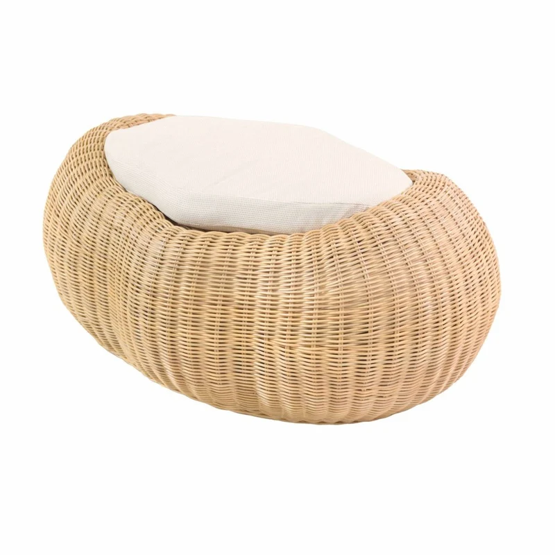 Casa Padrino Luxus Hocker Naturfarben 86,5 cm - Rattan Fußhocker mit Kissen
