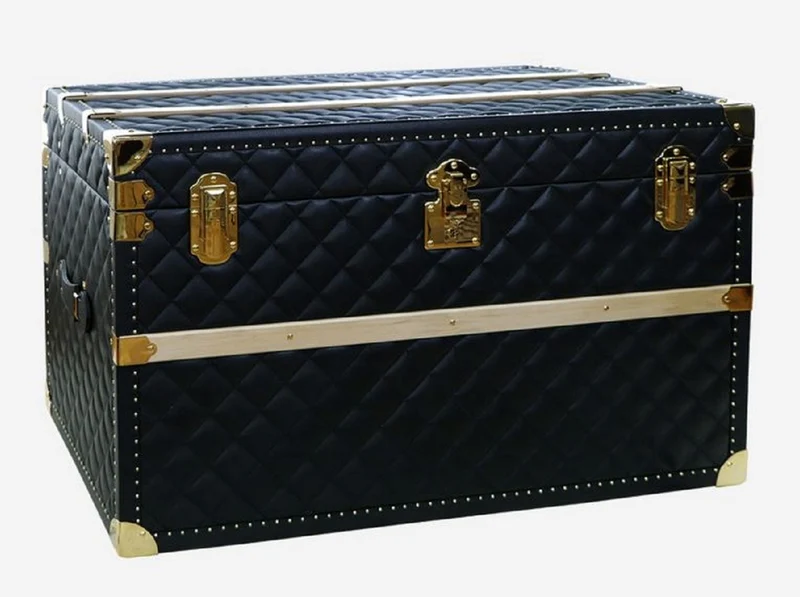 Casa Padrino Luxus Echtleder Koffer Schwarz / Gold 100 cm - Made in Italy