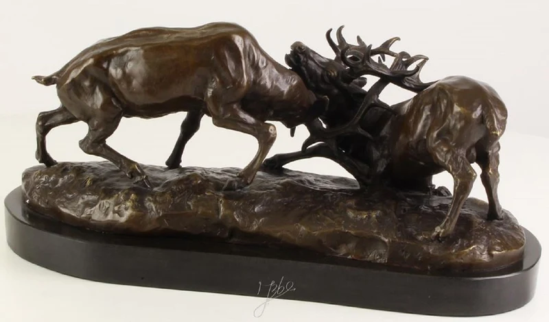 Casa Padrino Luxus Bronzefiguren Kämpfende Hirsche Bronze / Schwarz 43,3 x 20,6 x H. 18 cm - Luxus Qualität
