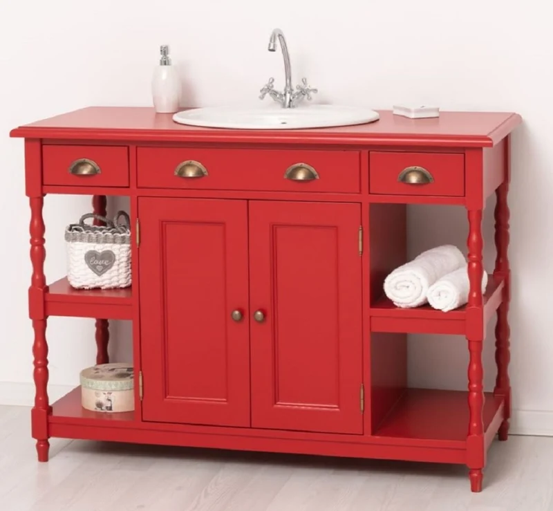 Casa Padrino Landhausstil Massivholz Waschtisch Rot 128 cm - Landhausstil Badezimmer Möbel