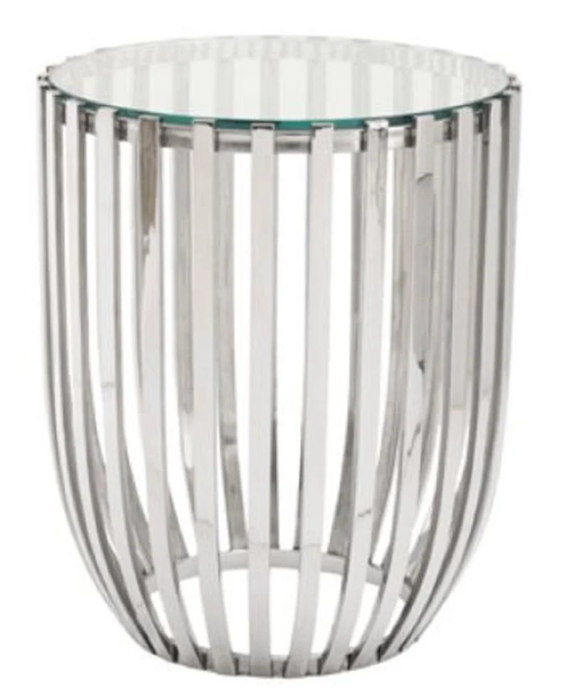 Casa Padrino Luxus Beistelltisch Silber Ø 46 x H. 56 cm - Runder Edelstahl Tisch mit Glasplatte