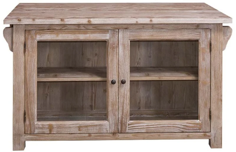 Casa Padrino Landhausstil Kücheninsel Naturfarben 135 x 85 x H. 80 cm - Landhausstil Küchenschrank mit 2 Glastüren